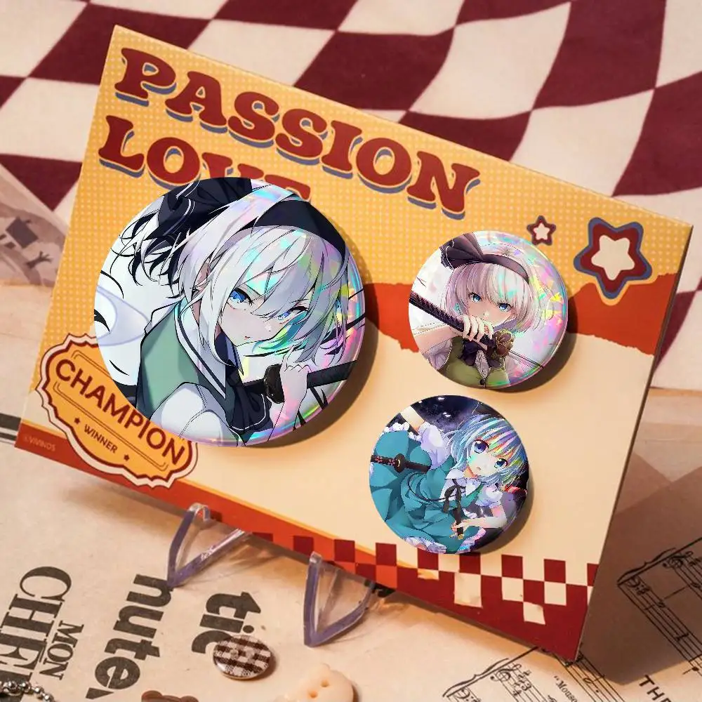 Cartoon Youmu Konpaku For Badge Personalized Custom Laser Reflective Badge Hologram Metal Enamel Pin Brooch Souvenir Gift