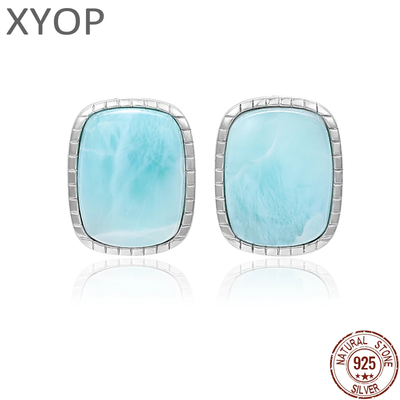 

XYOP High Quality 925 Sterling Silver Beautiful Blue Natural Gemstone Larimar Earrings Womens Earrings For Gift