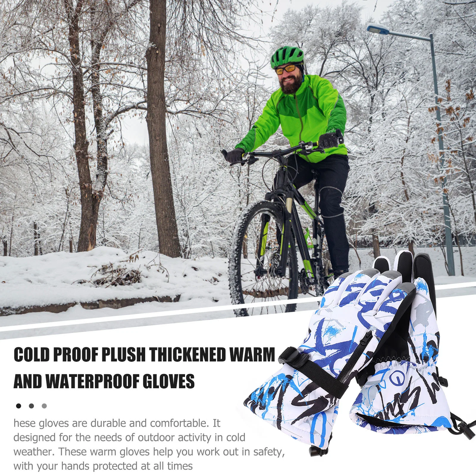 1Pair Outdoor Skiing Gloves Thickened Warm Waterproof Touch Screen Gloves for Cold Weather Cycling Mountaineering