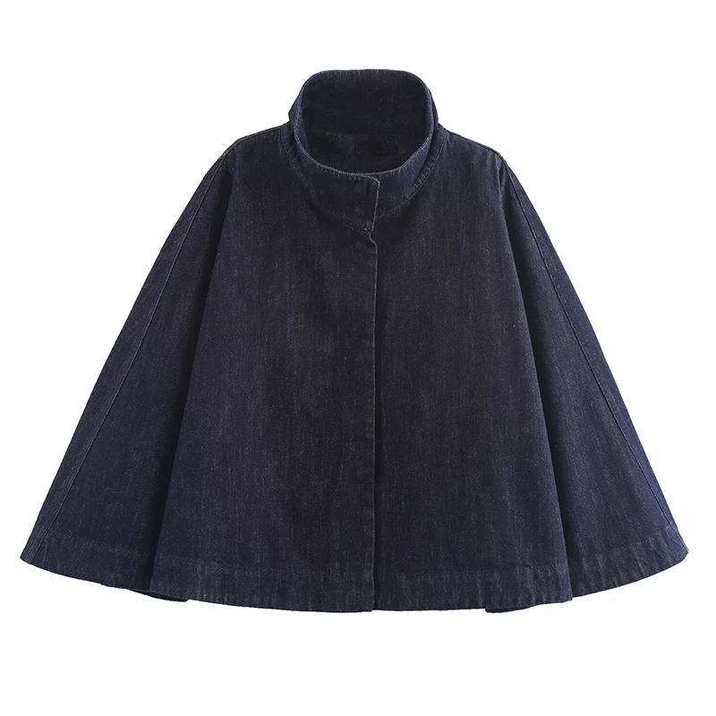 Denim Cape Jacket Fashion Women Cloak Coat Lady Winter Camping Outdoor Warm Streetwear Loose Tops Lady Thick Button Outerwear