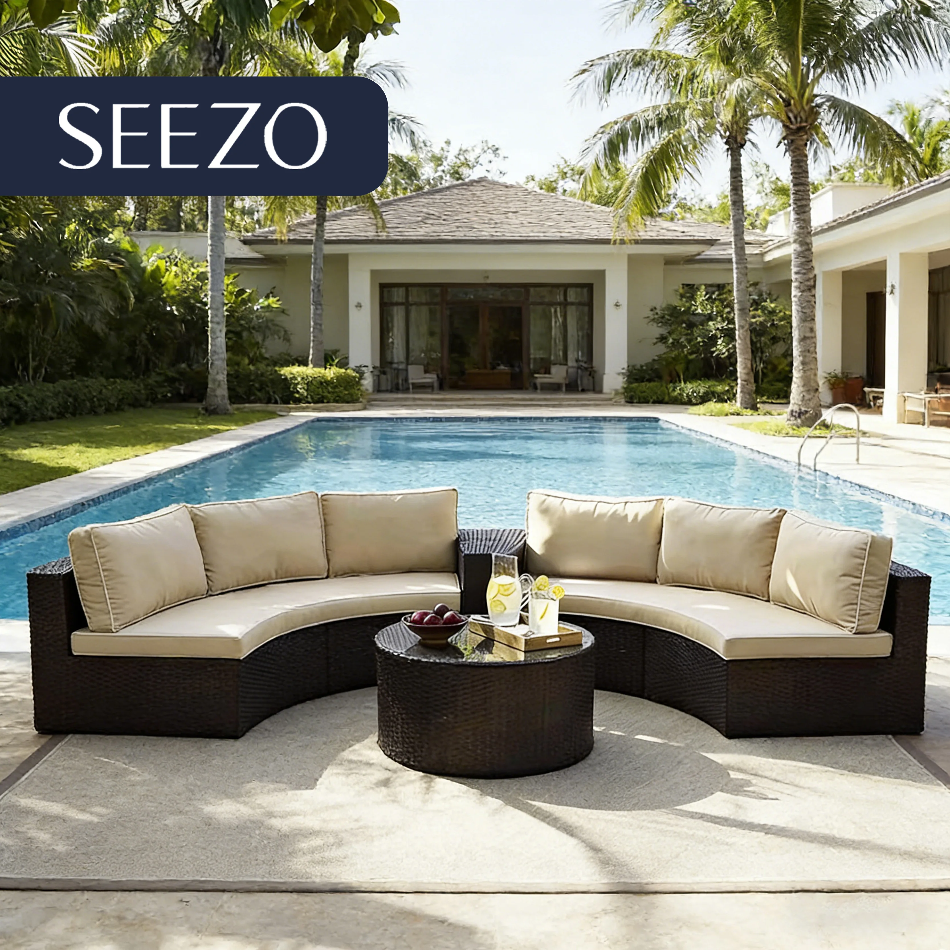Curved Sofa Furniture Outdoor Pe Rattan Wicker Furniture Sectional Wicker/rattan 4 - Person Seating Group With Cushions Sofa Set