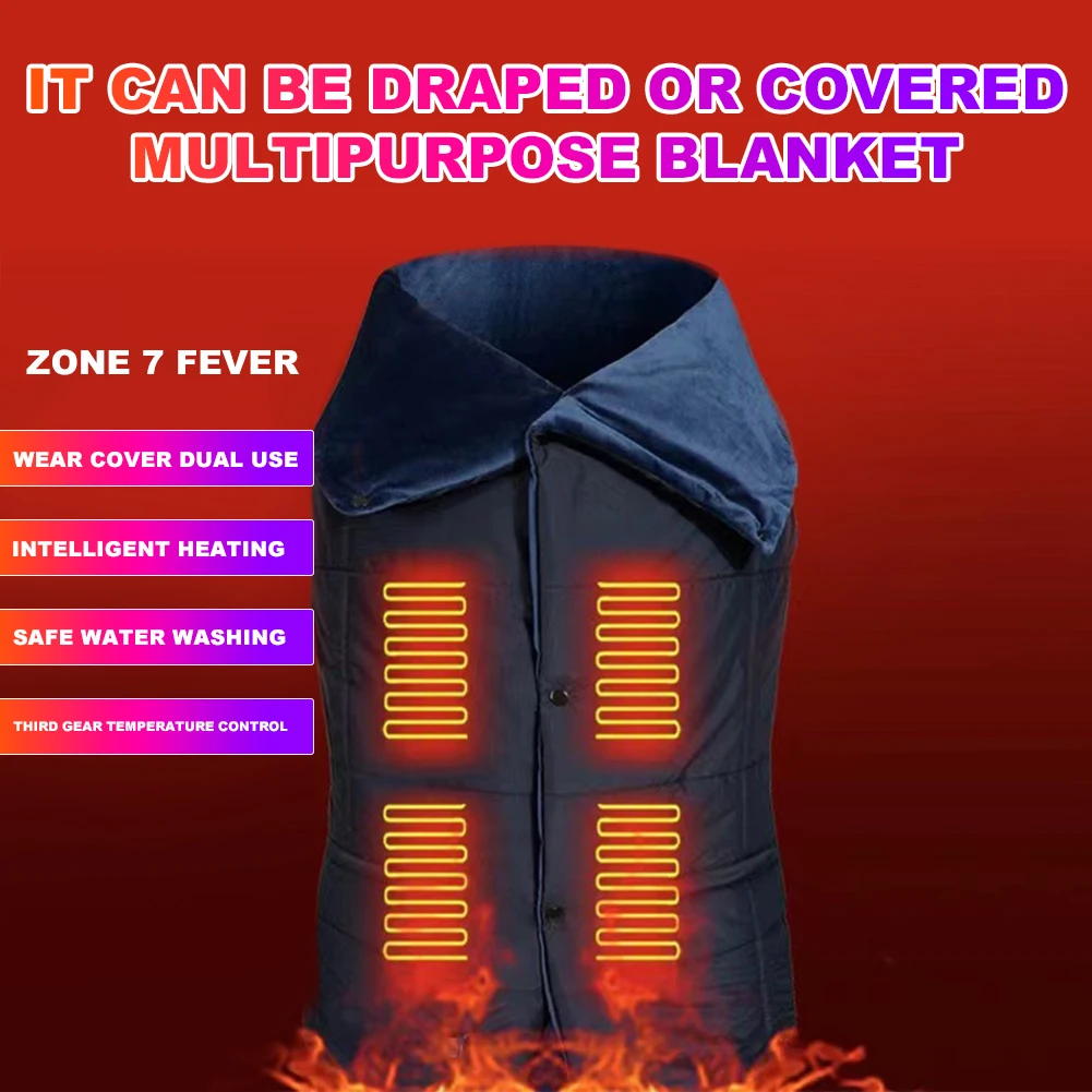 Wearable USB Heated Blanket Shawl 3 Heating Levels Heated Shawl Portable Body Warmer Blanket for Home Office