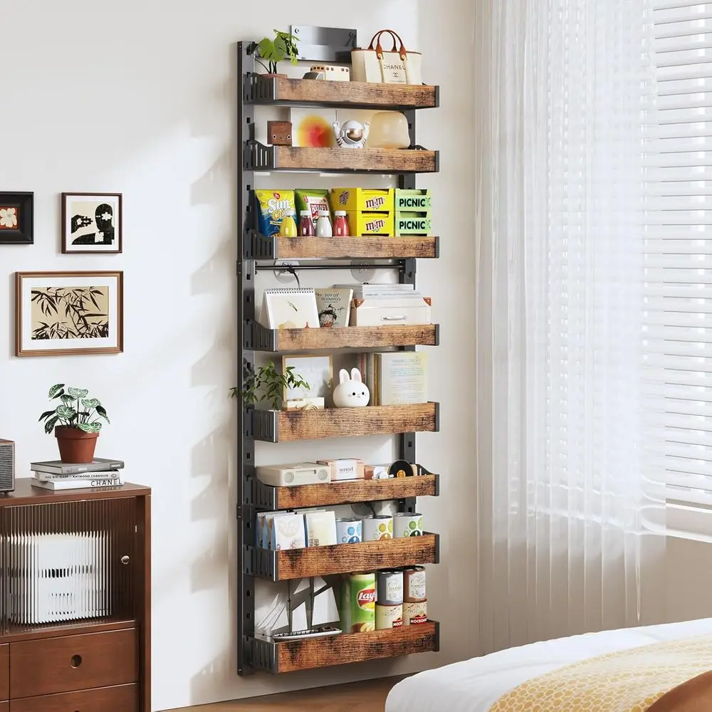 Over-Door Metal Pantry Organizer: 8-Tier Adjustable Shelf Rack for Kitchen & Closet Storage
