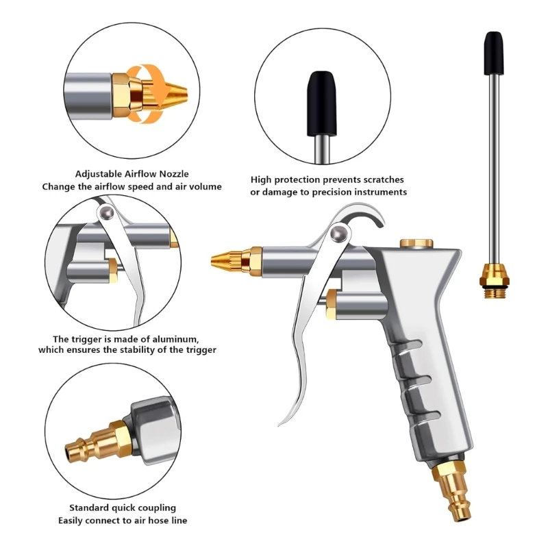 Industrial Air Blow Guns Adjustable Air Flow Nozzle Steel Extension Pneumatic Air Compressor Accessory Dust Cleaning