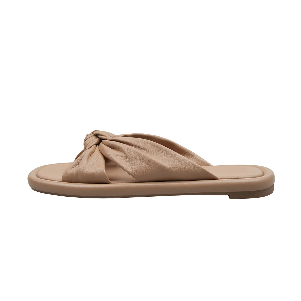 أردن فورتادو 2025 عطلة الصيف نمط جلد الغنم كلمة النعال جولة تو Bowknot أحذية مسطحة كعب منخفض الشاطئ النعال باردة