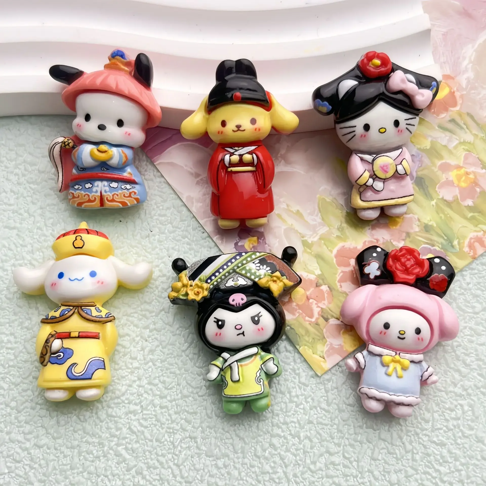 5pcs Cartoon glossy court Sanrio resin flatback cabochons diy crafts materials jewelry making charms