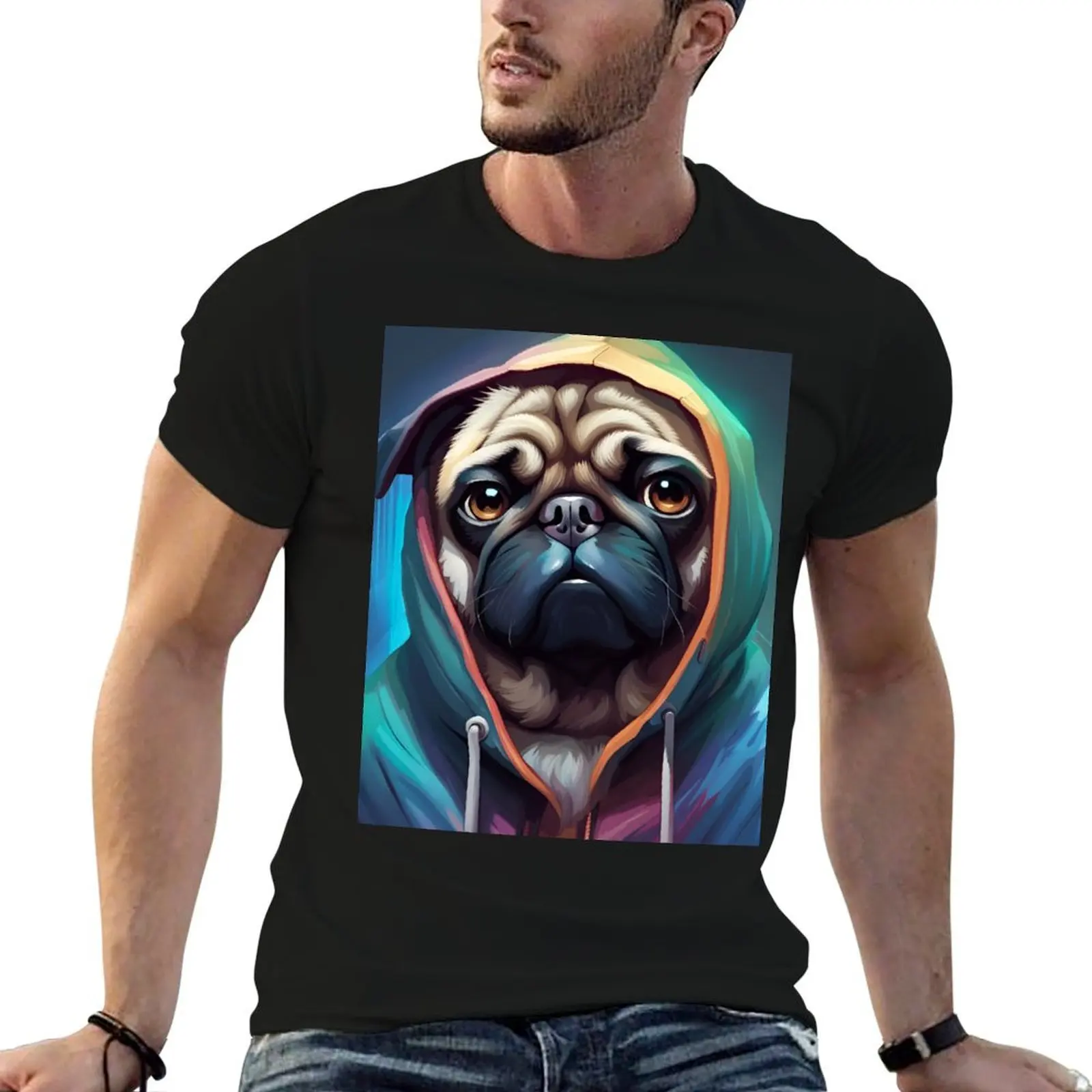 

Pug in a Hoodie T-Shirt cotton tshirt 100% man t shirts for men T-Shirt