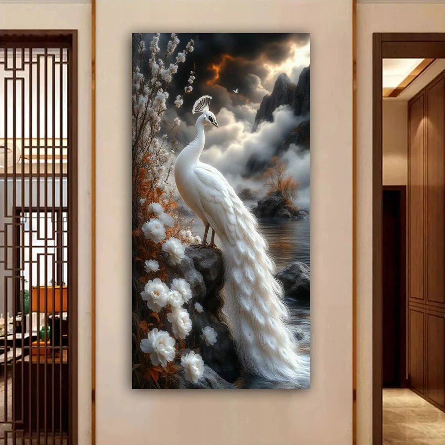 White Horse and Peacocks Picture Large Size Diy Diamond Art Painting New Collection Animals Full Drill Mosaic Embroidery Kits