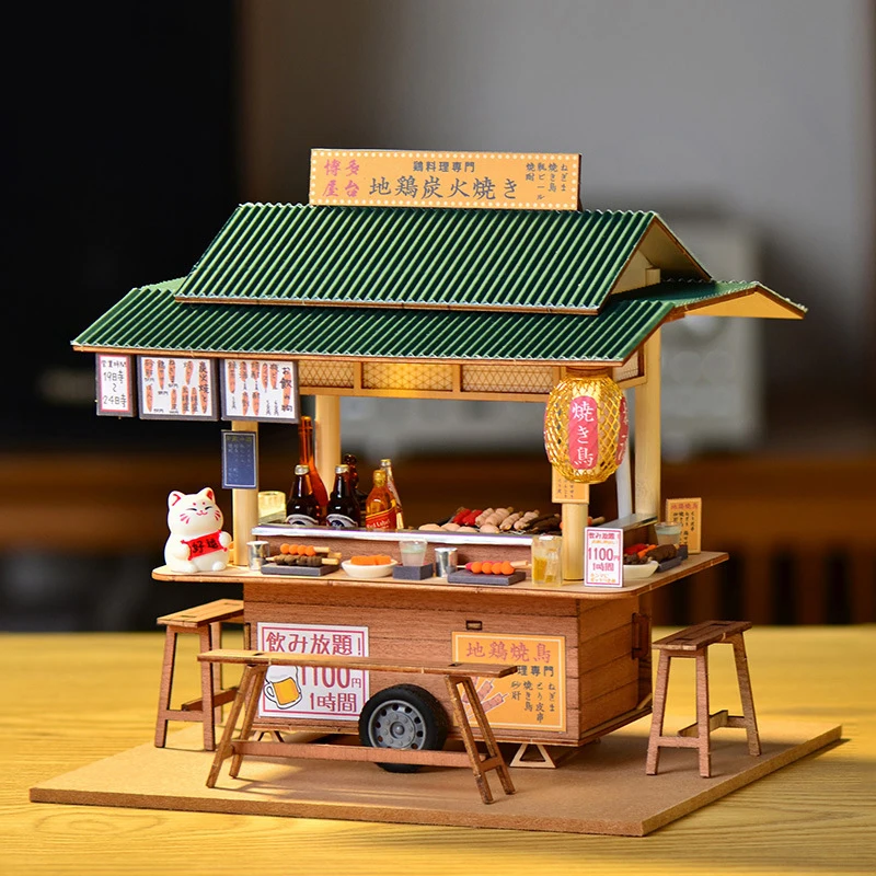 DIY Wooden Casa Doll Houses Miniature Building Kits Japanese Yatai Yakitori Store Dollhouse With Furniture for Friends Gifts