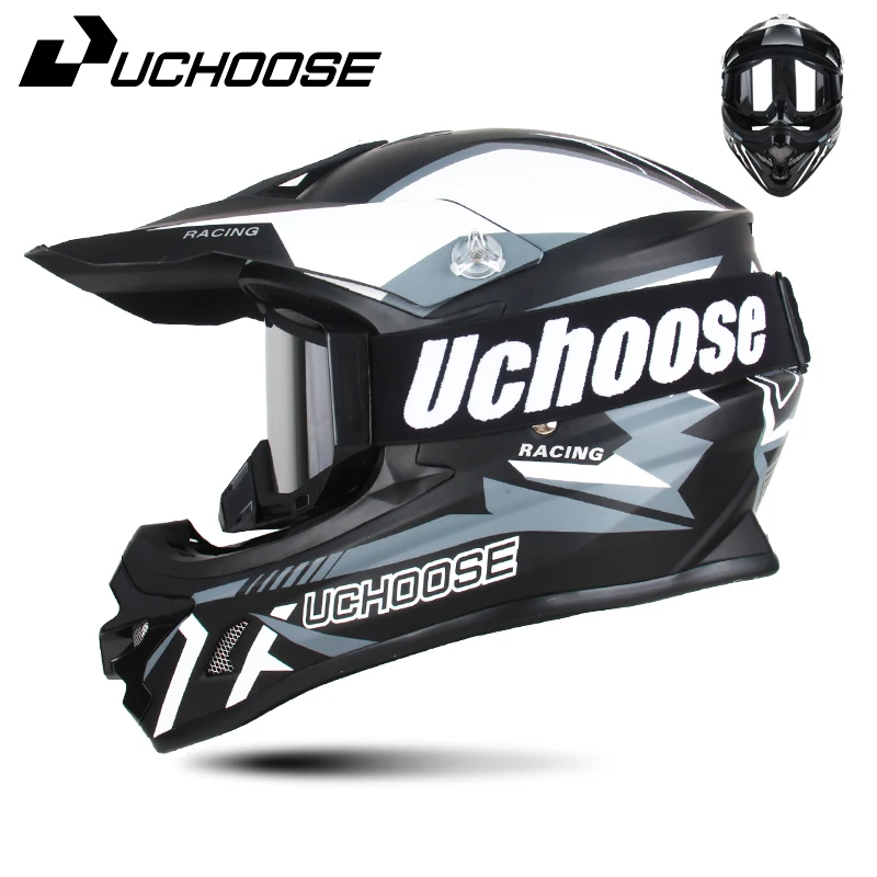 UCHOOSE DOT Helme Motocross Kask Cross Downhill Soporte Casco Off Road Helm Racing Klassische Motorrad Original Enduro Brille 5
