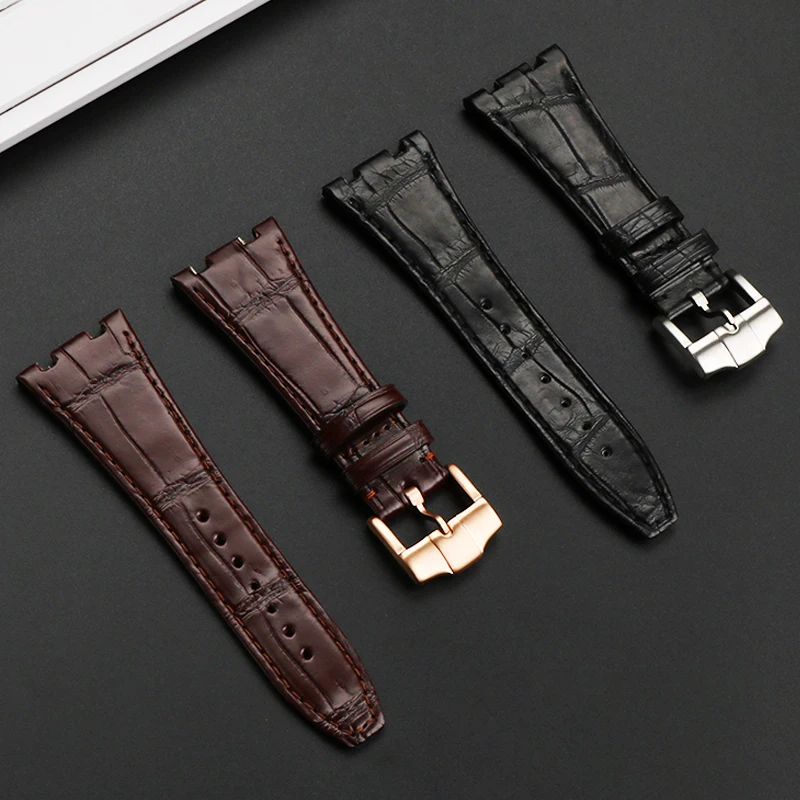 Crocodile Leather Double Notch Wrist Strap For AP Epic Royal Oak 15703 26239 Notch Crocodile Leather Watch Strap 26mm 28mm