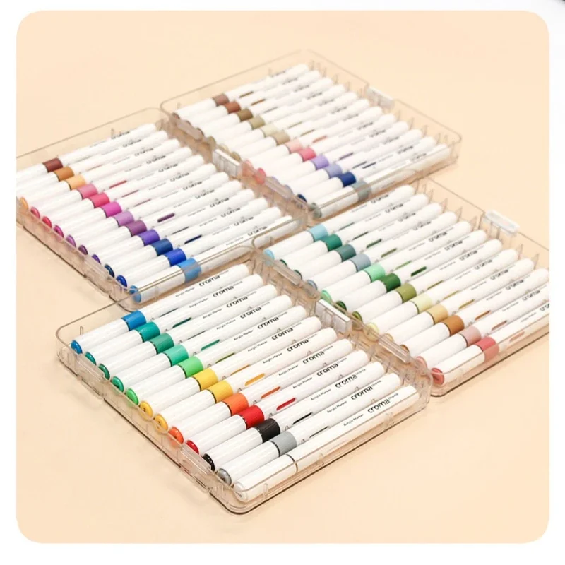 Croma 24/48 Colors Acrylic Graffiti Pens Waterproof Sketch Oily Alcohol Based Marker for Fabric/Rock Art Supplies Stationery