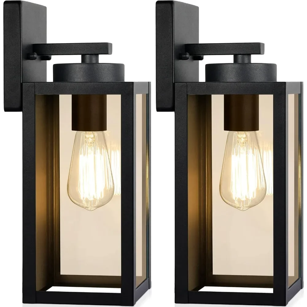 Outdoor Wall Light Fixtures, Exterior Waterproof Lanterns, Porch Sconces Wall Mounted Lighting with E26 Sockets & Glass Shades