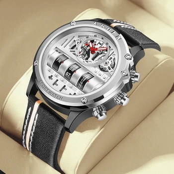 Luxury Electronic Quartz Watch For Men Business Watches Male Creative Men WristWatch Unique Rotate Date Leather Strap Watches 1