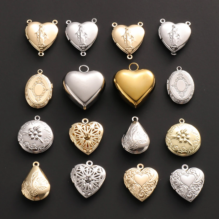 3Pcs Goth Carved Flower Pattern Heart Memorial Photo Locket Pendant Openable Oval Sweet Love Box Keepsake Bedels Jewelry Making