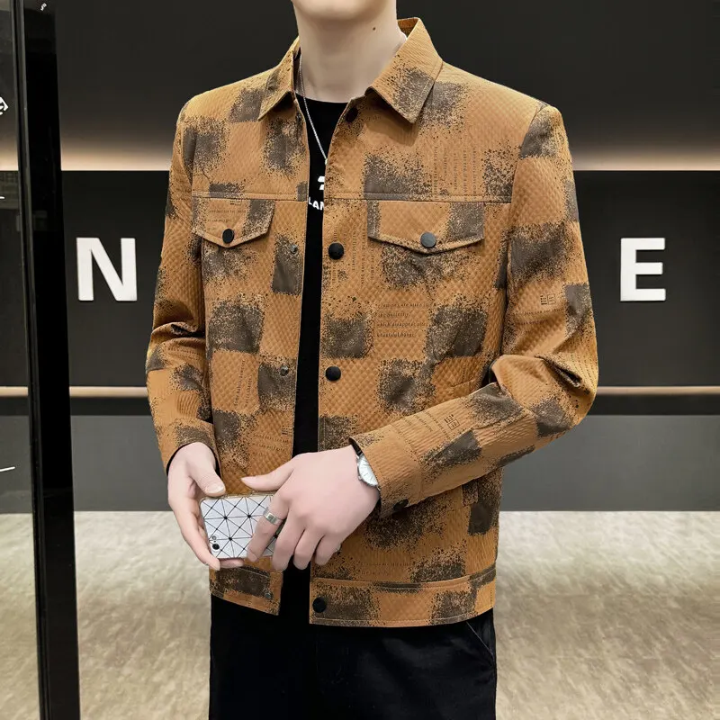 

Brand Clothing 2025 Spring Autumn Men Coats Lapel Slim Print Jacket Mens High Quality Casual Jacket Tops Coat