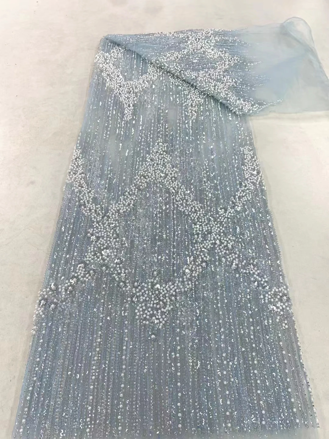 African Groom Sequined Lace Fabrics High Quality French Tulle Tube Beads Mesh Lace Fabrics Wedding Dress Material Sewing Zx