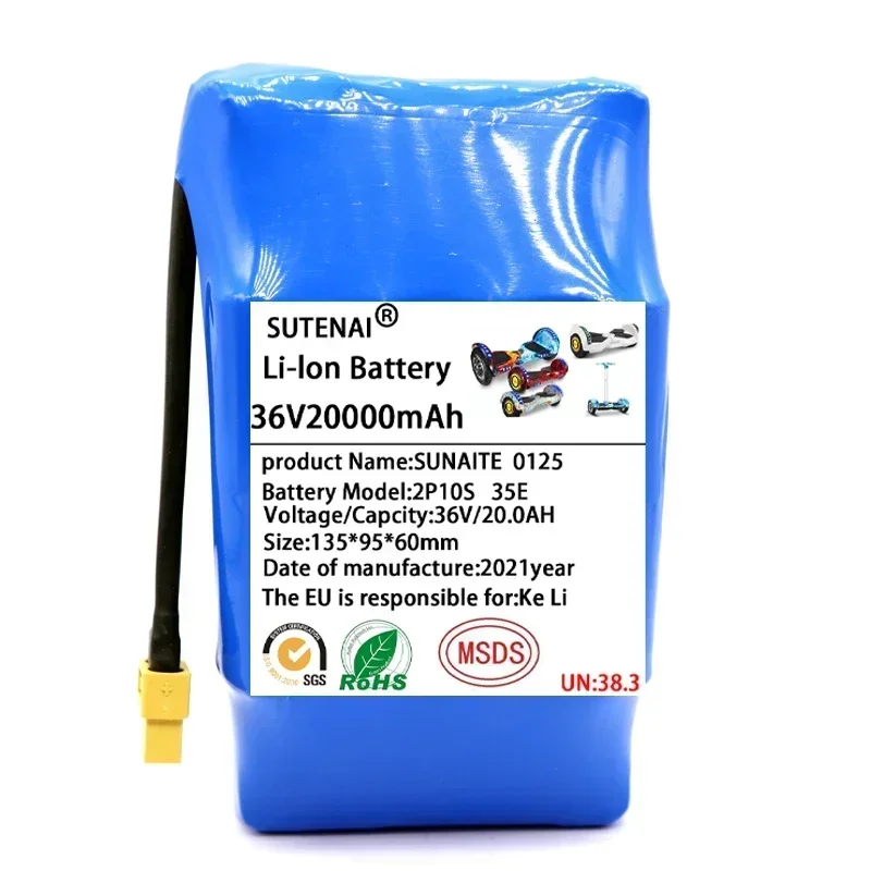 100% New 36V 18650 Li-ion battery 10s2p 36v battery 20000mAh battery pack 42V 20000mah scooter twist car battery+Free Delivery