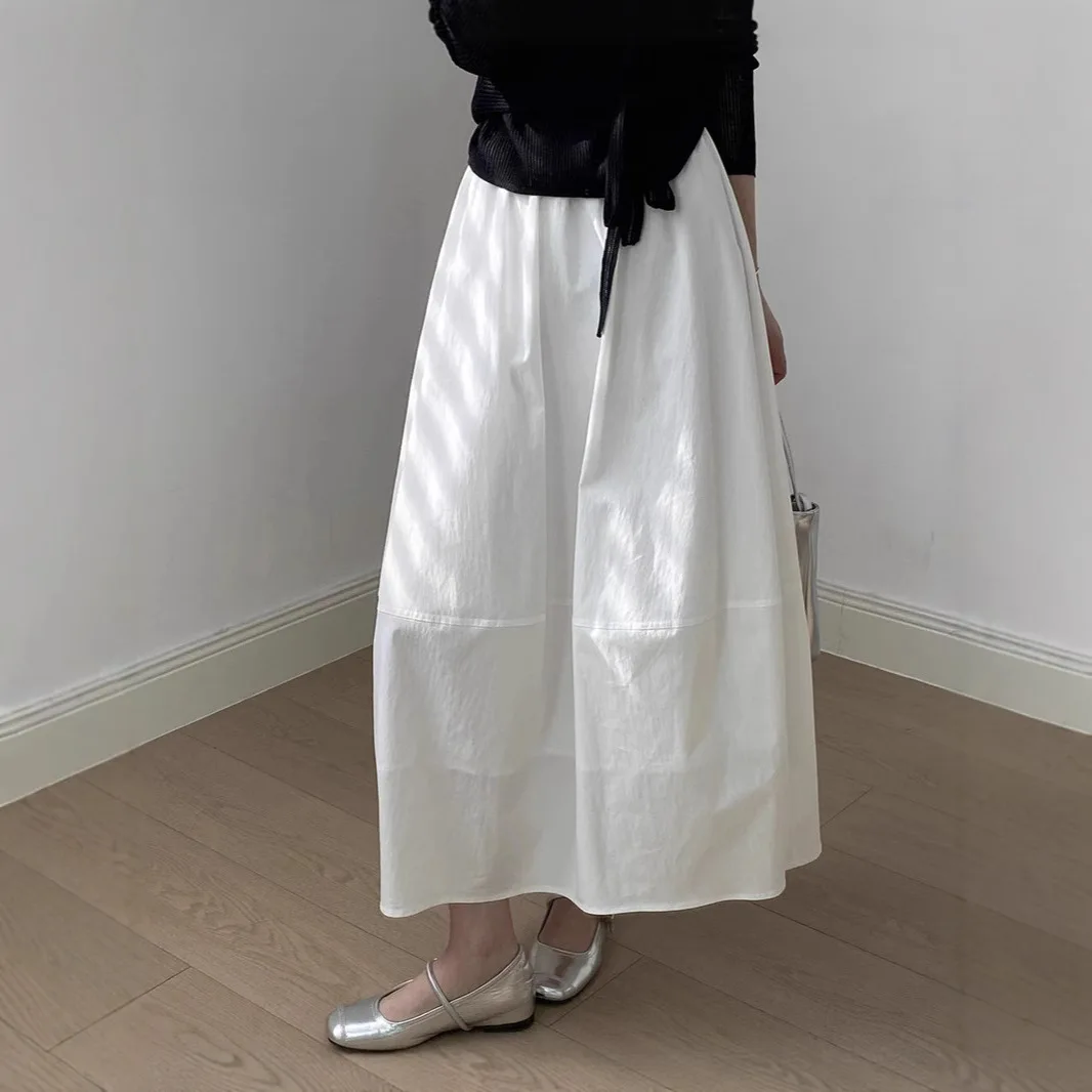 High Waist Bud Skirt Skirt Women Summer Loose Elastic Waist Long Skirt Solid Color White Vintage Casual Umbrella Skirt Women