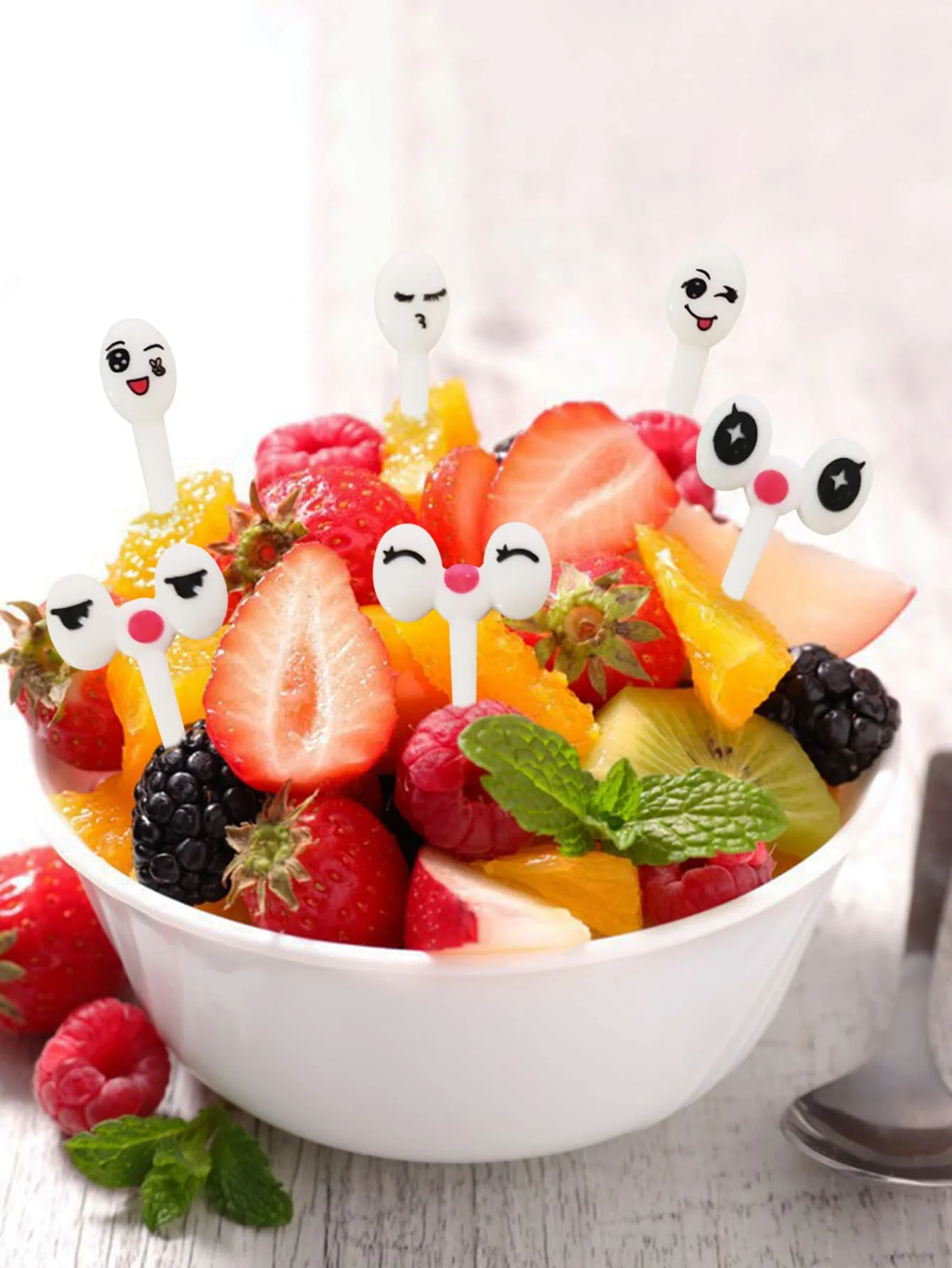 10pcs/set Mini Eye Cartoon Expression Fruit Fork Plastic Fruit Toothpick For Children Harmless