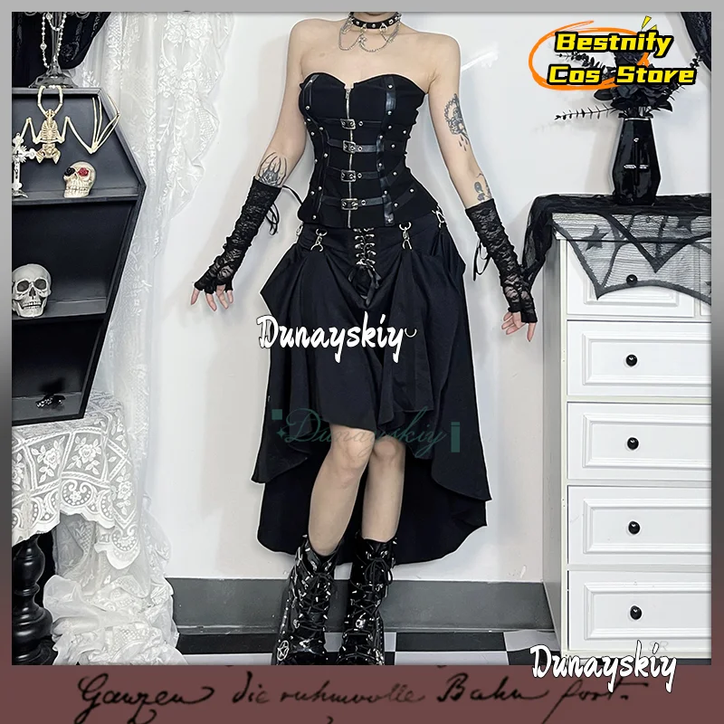 

Черный корсет на шнуровке, женский готический корсет, платье, карнавальный костюм, комплект на Хэллоуин, сексуальный наряд для женщин и девочек, полный комплект готической одежды