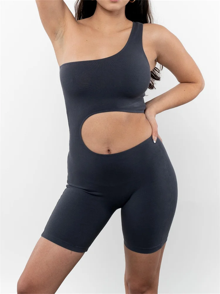 Combinaison combishort Sexy pour femmes, combinaison de club, épaules dénudées, sangle simple, body ajouré, Slim, short de motard, été