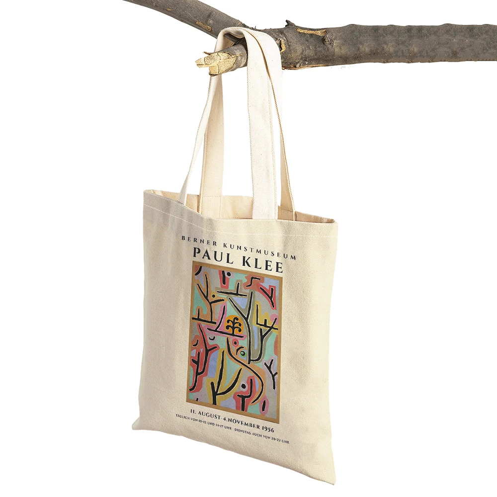 Paul Klee หน้ากากโมเดิร์น Minimalist Gallery กระเป๋าช้อปปิ้งพิมพ์คู่ Eco Casual Nordic กระเป๋านักช้อป Lady Linen Tote กระเป๋าถือผู้หญิง