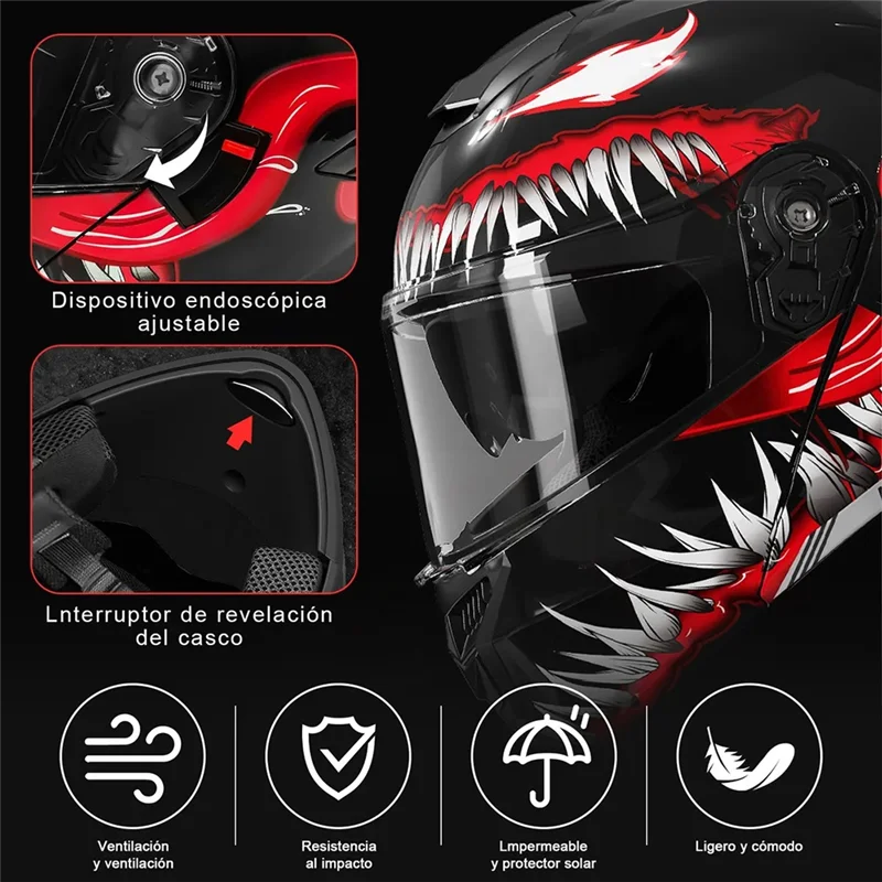 

Full Face Motorcycle Helmet Racing Flip Helmet Off Road Big Spoiler Season(54-61Cm)