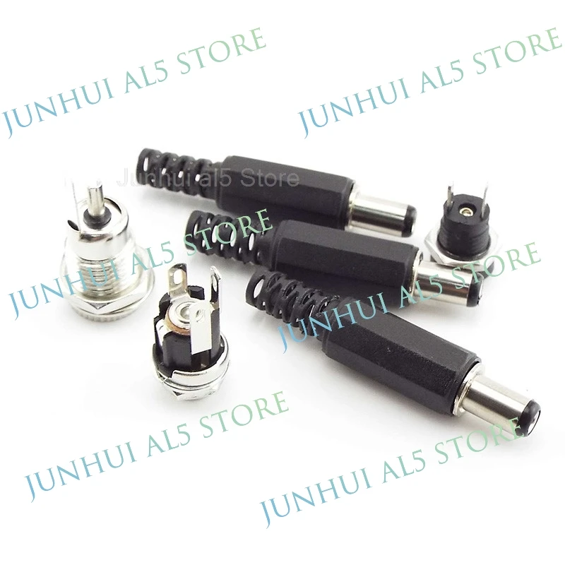 5PCS 12V 5.5 X 2.5mm Plastic Male Plugs DC Power Socket Female Jack Screw Nut Panel Mount Connector Adapter CCTV LED Strip B5