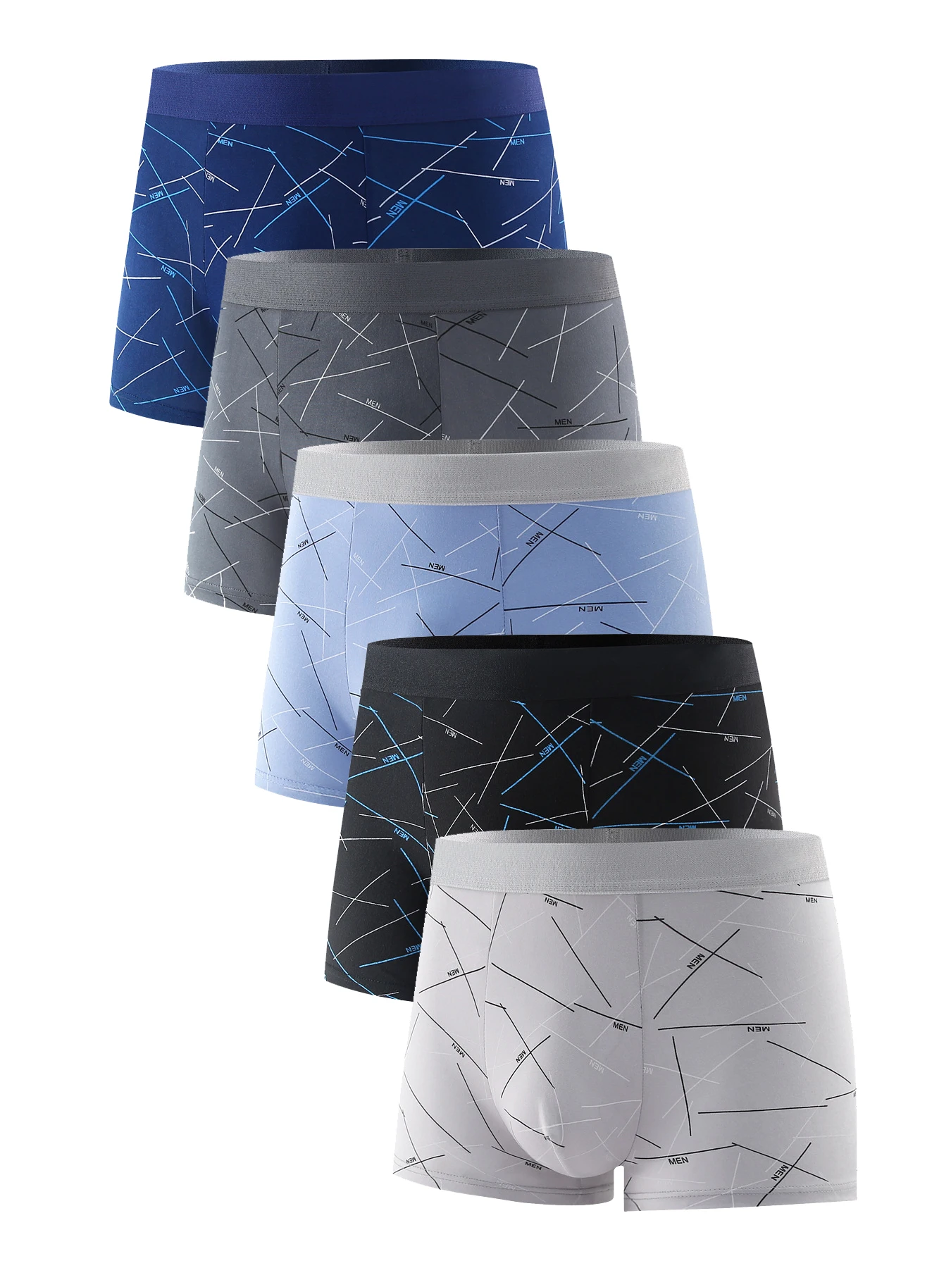 

5-piece set of trendy line-printed men's underwear, comfortable and breathable, straight-leg pants for all four seasons