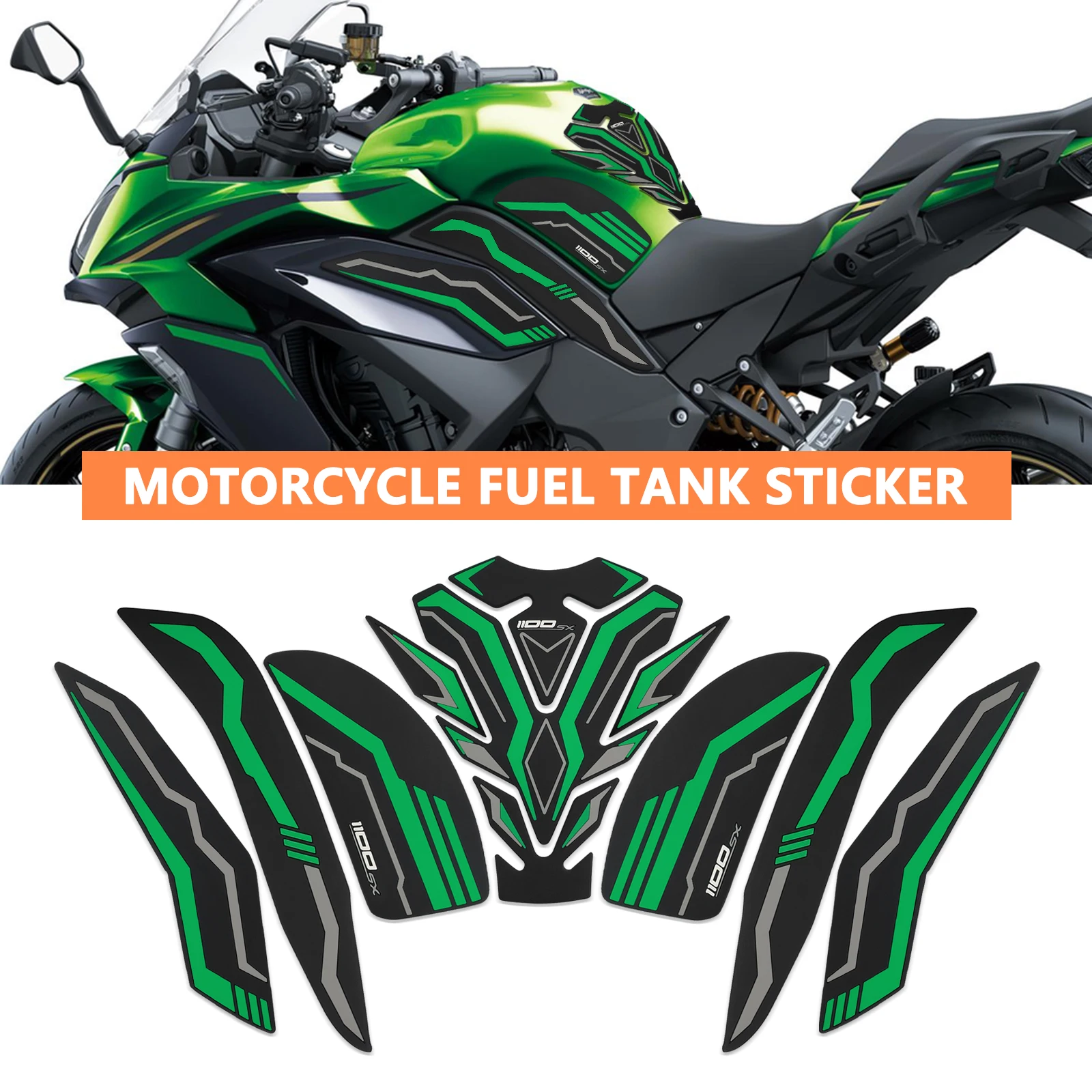 

Для NINJA 1100SX 2025-аксессуары, наклейка на топливный бак мотоцикла, накладка на топливный бак, тяговая накладка, нескользящая боковая наклейка на топливный бак