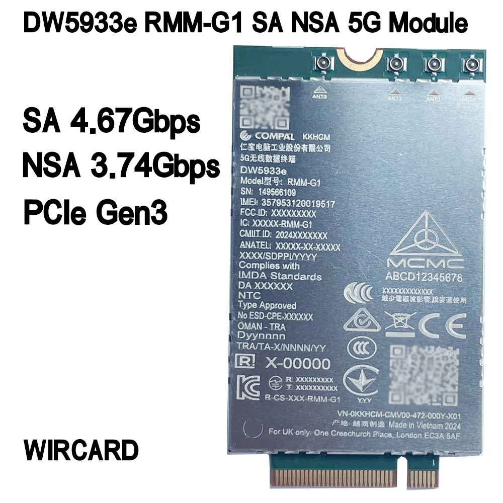 

DW5933e RMM-G1 LTE 4G 5G SA NSA Sub-6 M.2 5G модуль для ноутбука Pro 13 14 16 Plus 2-в-1