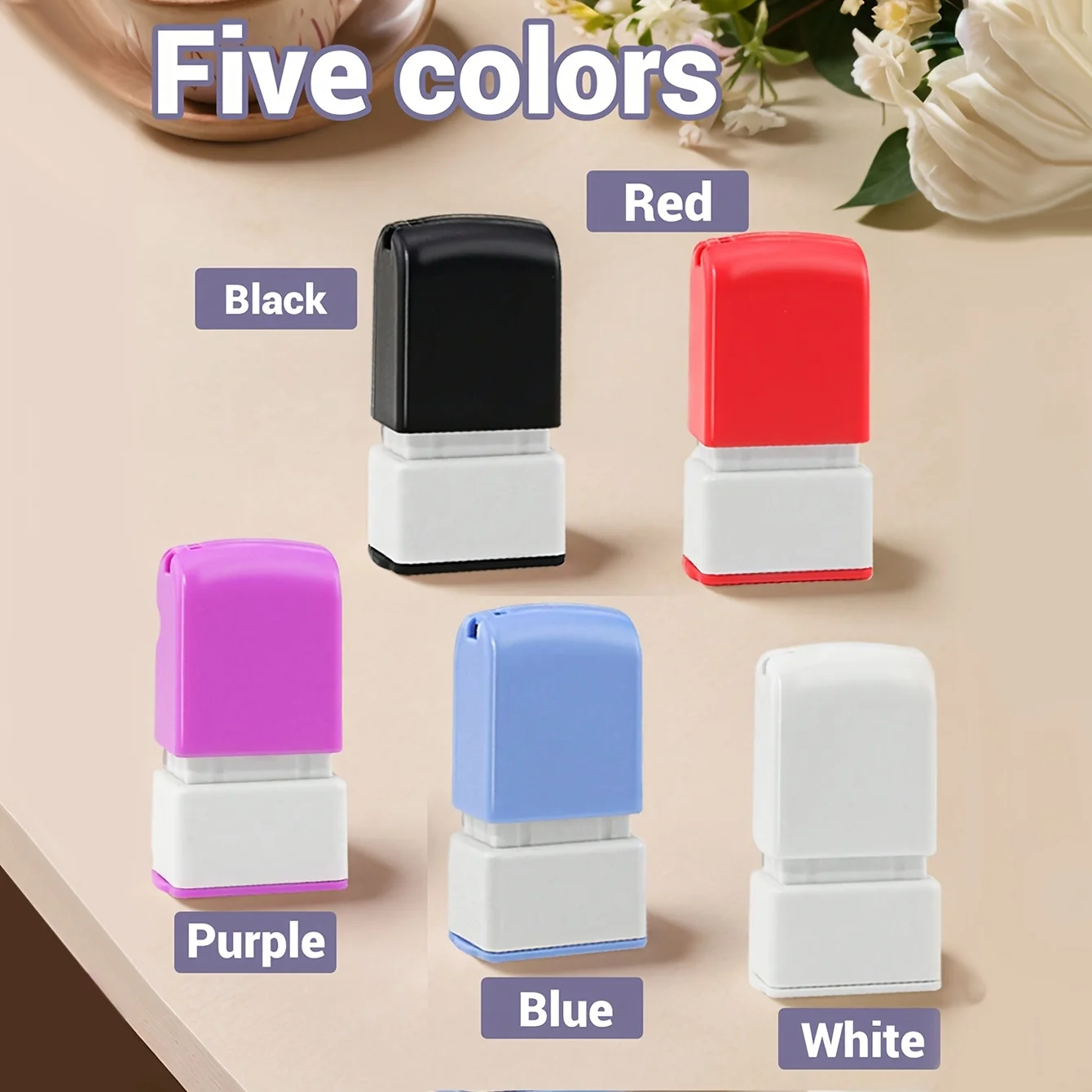子供服用カスタムネームスタンプ-5色(レッド/ブラック/ブルー/ホワイト/パープル)、防水18x8mm、書籍、招待状、書類用