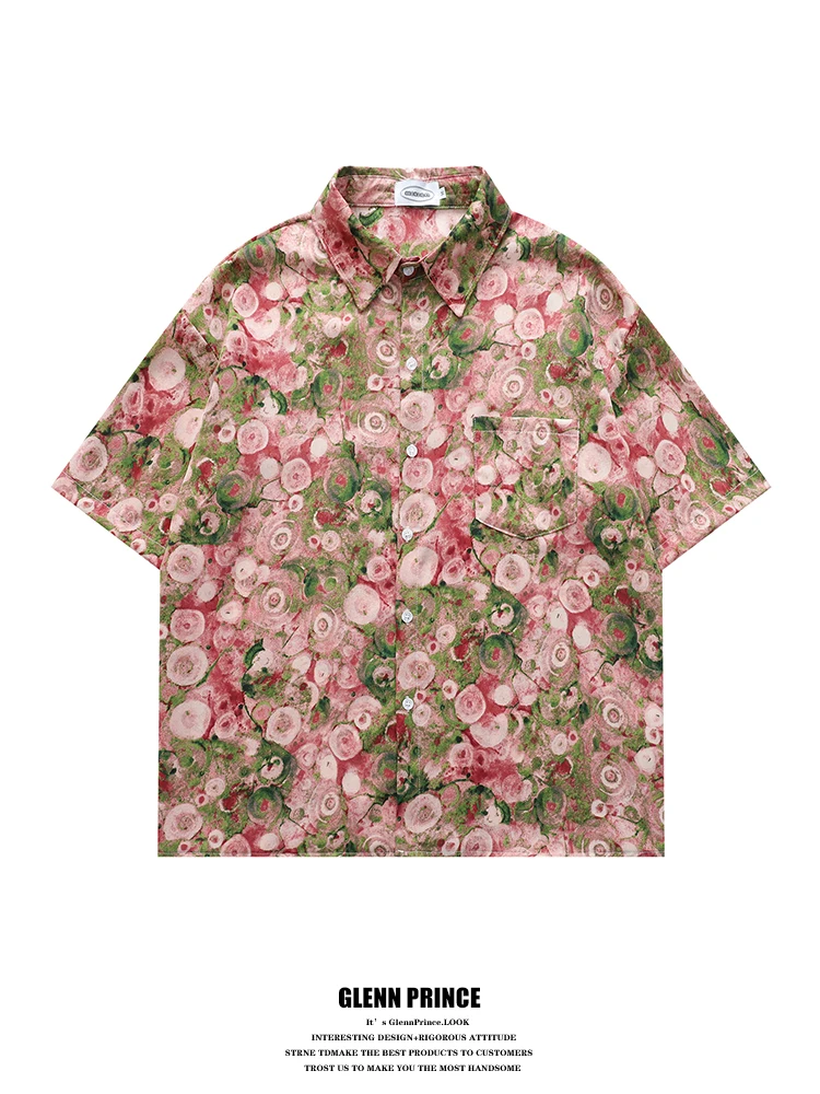 

GPstudio Men's Casual Floral Print ort Sve irt Summer Vaion Hawaii Beach Sle Ele Pink Polyester Fiber irt