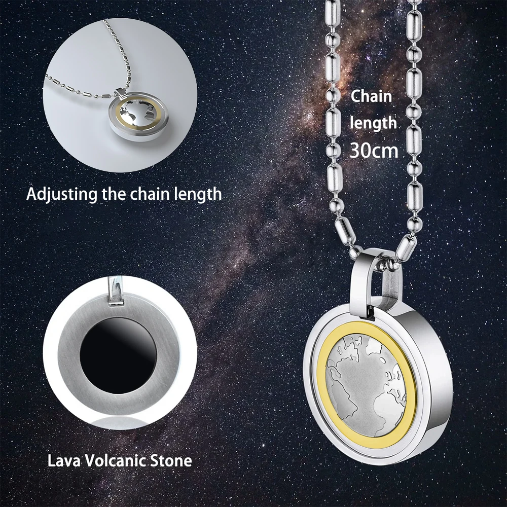 Stainless Steel Health Necklace Round Healing Pendant for Men with Volcanic Stone Charms Jewelry Gift Box