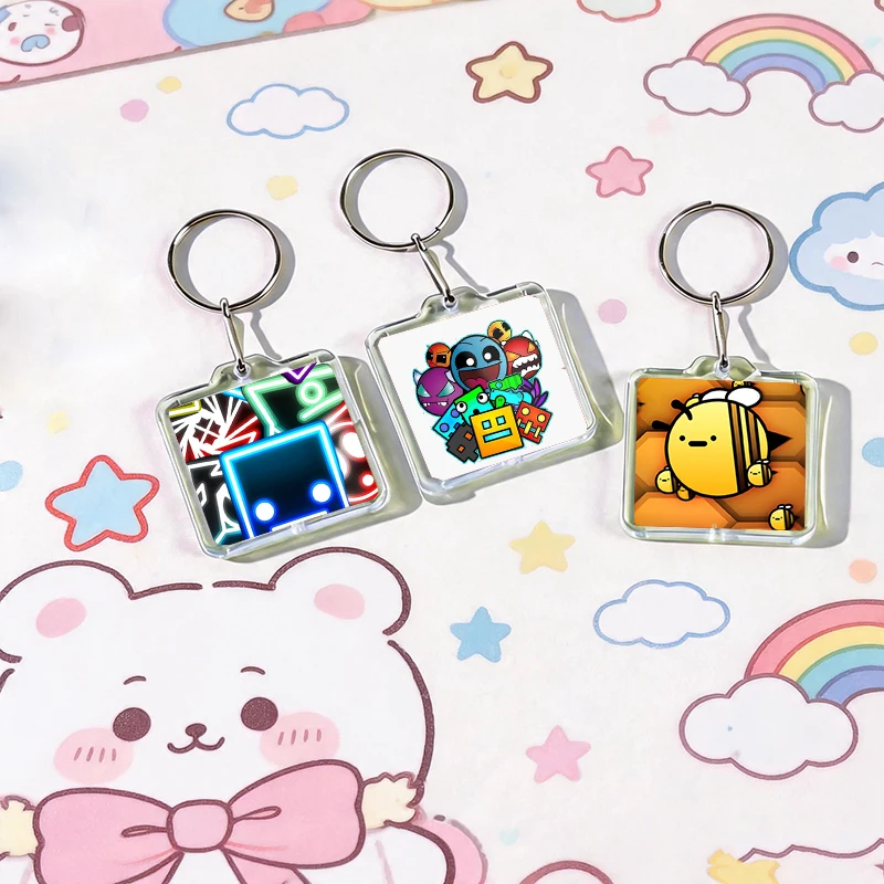 Game G-Geometry Dash Acrylic Keychain Handmade Hanging Ornaments for Clothes Backpack Decoration Accessories Gifts with Friends