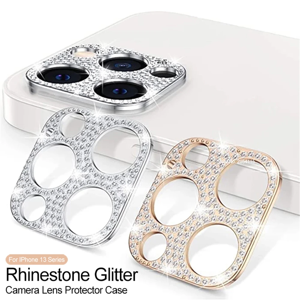 

Glitter Rhinestone Camera Lens Protector for iPhone 16 15 14 13 11 12 Pro Max Plus 16 15 Pro Metal Lens Film Glass Full Cover