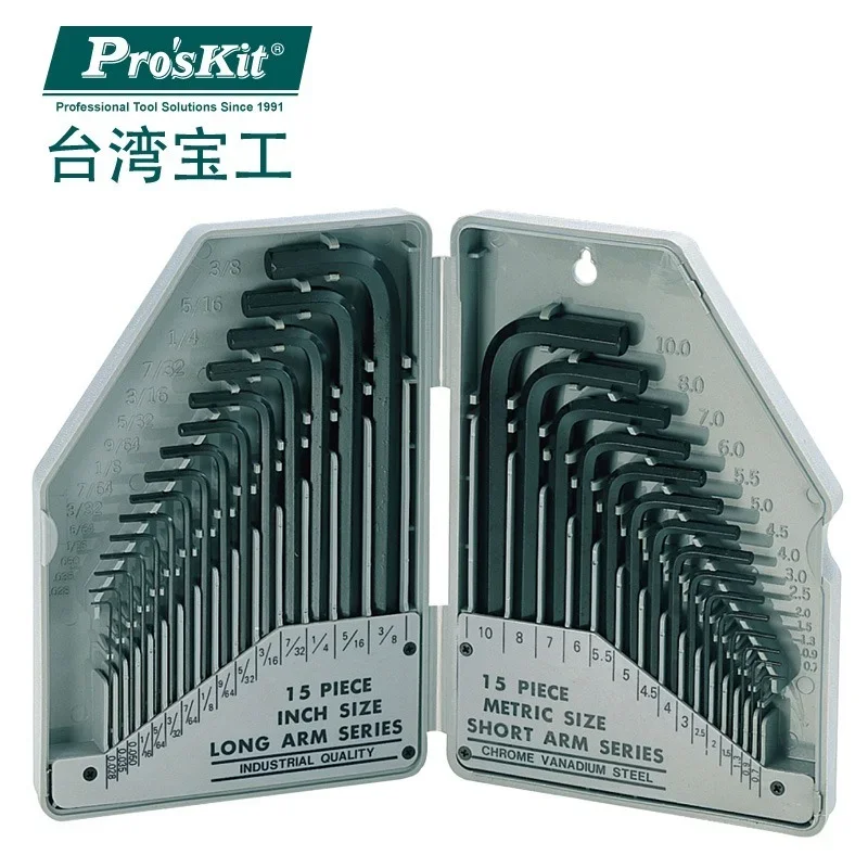 

Proskit 8PK-027 30 шт. метрический дюймовый комбинированный набор шестигранных ключей, набор гаечных ключей, набор инструментов, короткий длинный рычаг, ручные инструменты для ремонта