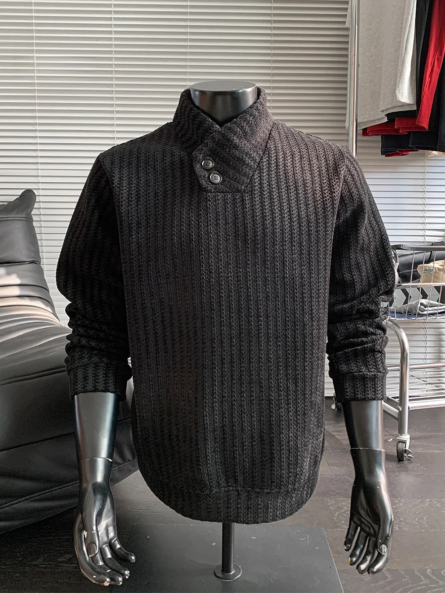 

Thiened Fce Hoodie Men's Long Sve Zipper Closure Warm Casual Winter T-irt Fibone Pattern Button Stand Collar Swea...