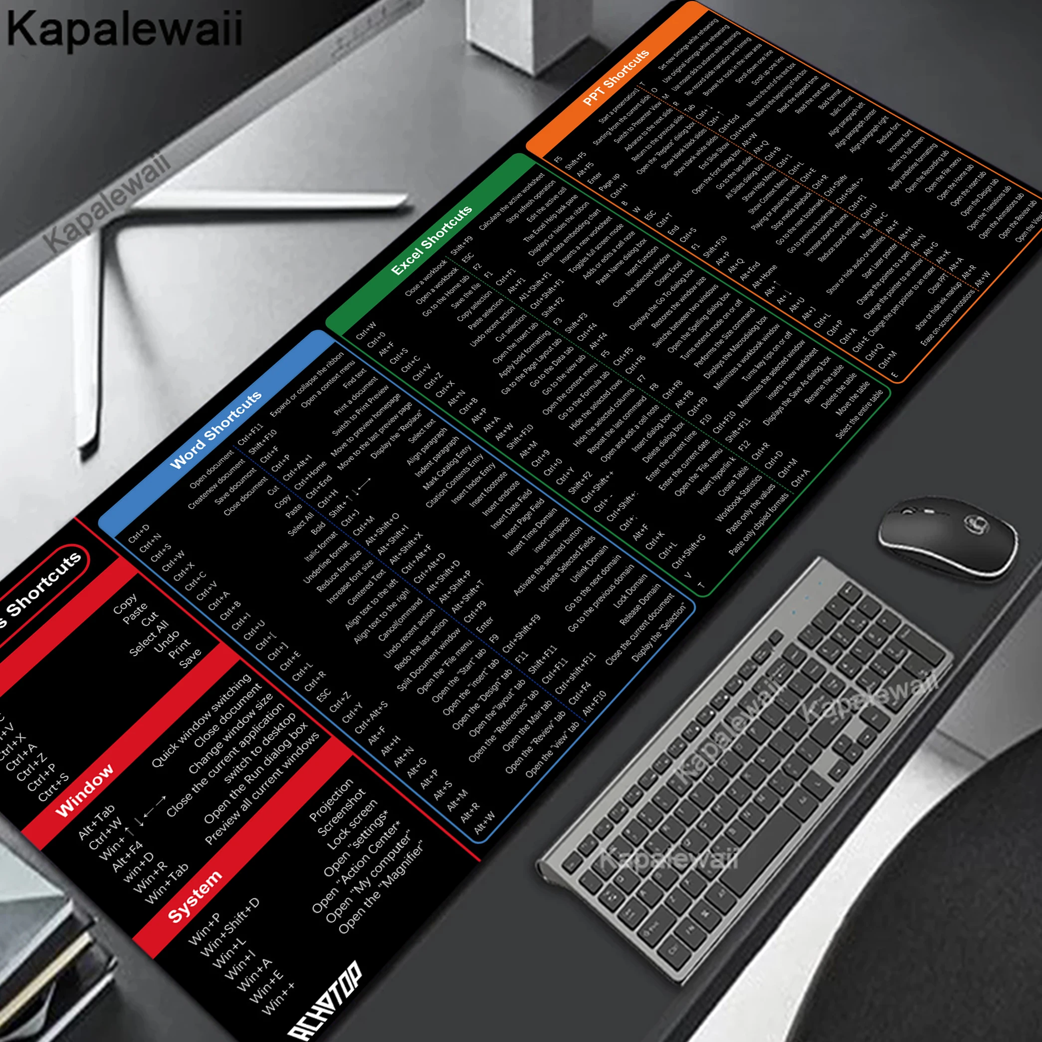 Excel Shortcut Desk Mat Keyboard Shortcut Mouse Pad Windows Linux Office WPS PowerPoint  Mousepad Large Office Mouse Mat English