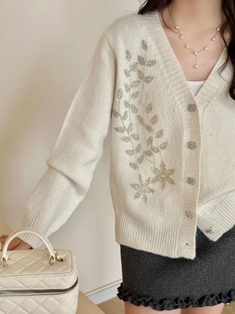 

Hikigawa Women New Autumn Winter Premium Korean Style Loose Fit Skin-Enhancing Slimming Versatile Knit Cardigan Sweater Coats