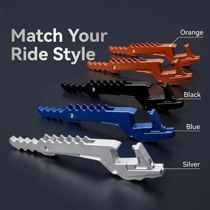 31BC Hinged Motorcycle Foot Peg Extensions, Aluminum Serrated Ridges with Fold-Away Brackets for Passenger Support Use