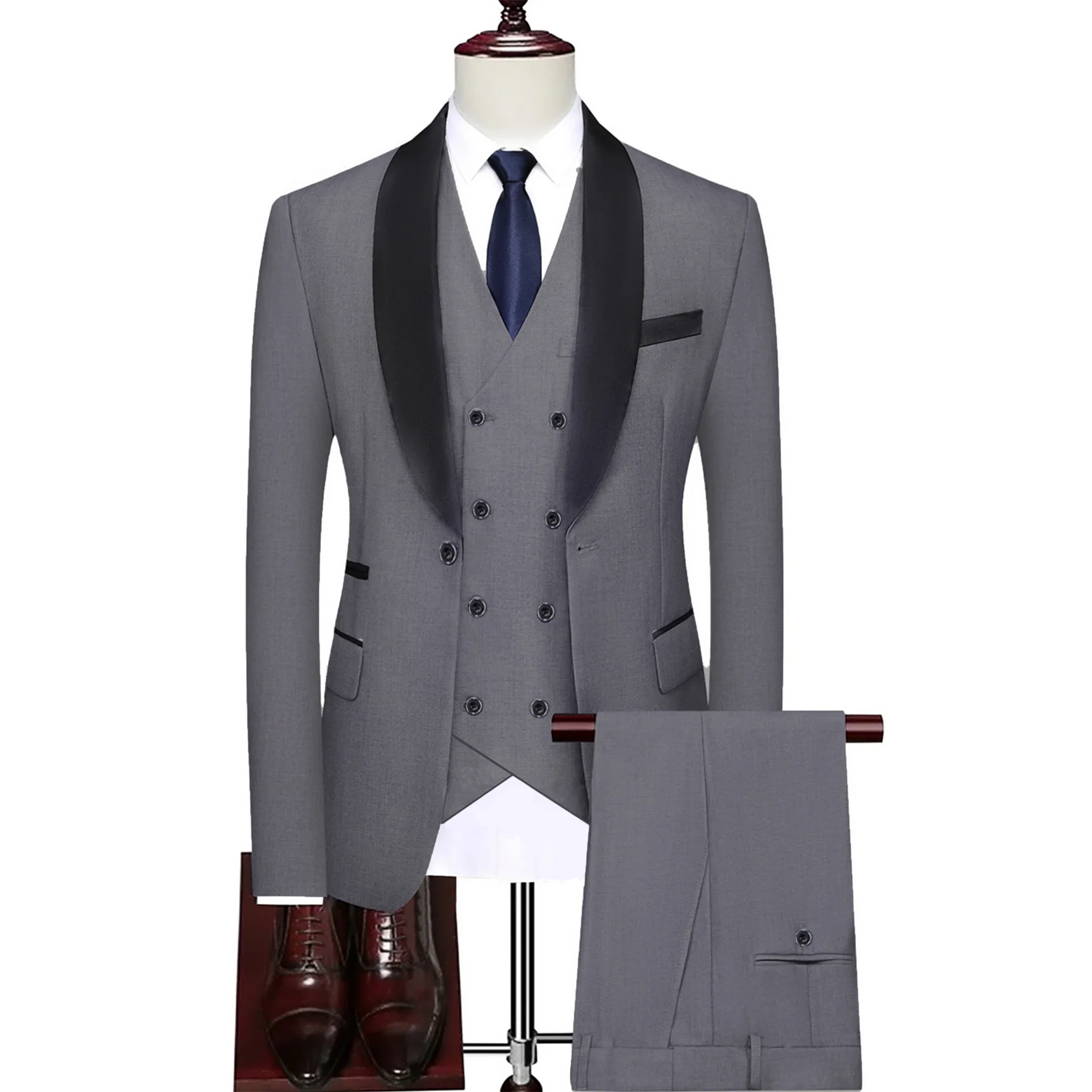 3 Pcs Suit Set Blazers Jacket Pants Men\'s Business Casual Boutique Single Breasted Dress Coat Trousers Vest