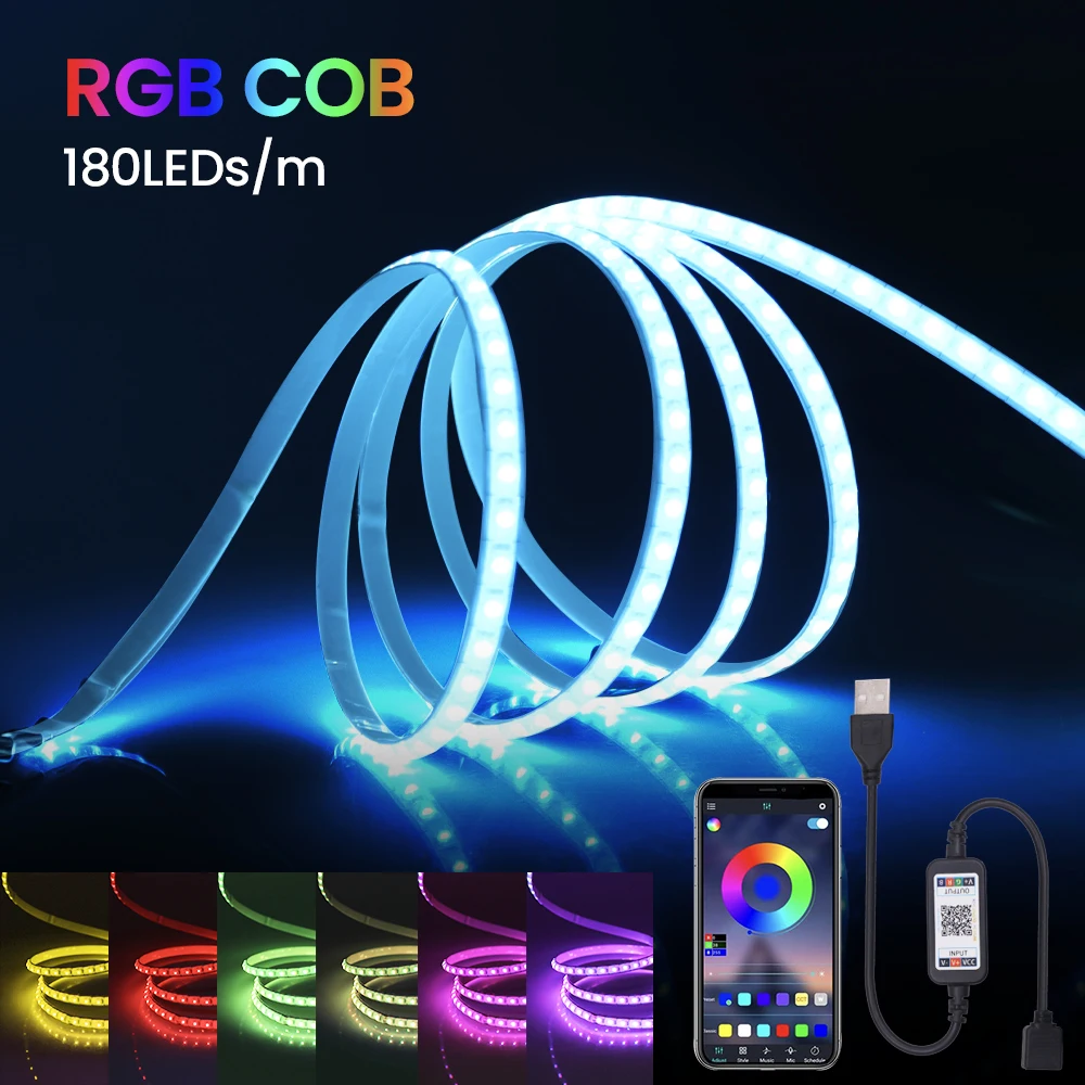 5V USB RGB COB Led Strip Light Bluetooth Tuya WiFi Flexible Ribbon Diode Tape Phone APP Control TV Backlights Room Decoration