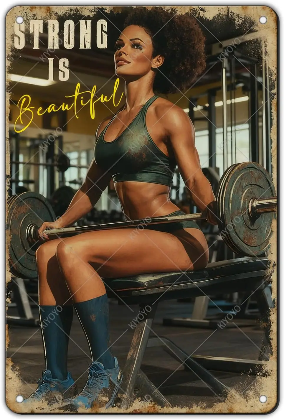 Girl Gym Vintage Tin Sign Strong Is Beautiful Weightlifting Girl Motivational Poster for Home Gym Fitness Sign Workout Room Deco