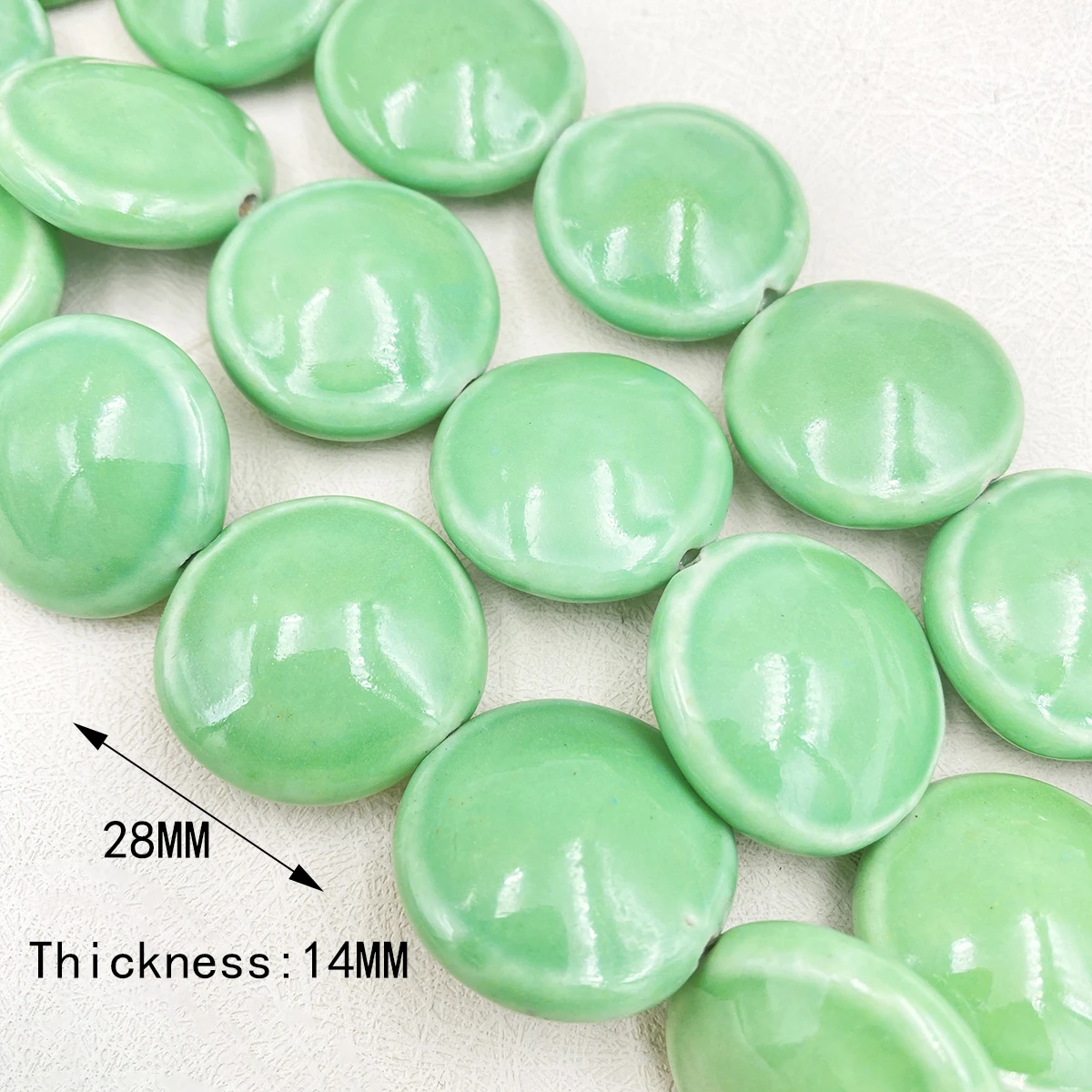 7Pcs 28*14MM Big Flat Round Ceramic Beads For Necklace Making DIY Porcelain