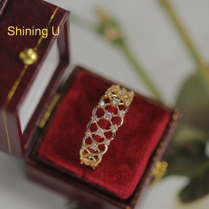 Shining U 925 Sterling Silver Star Hollow-carved Design Ring for Women Fine Jewelry Anniversary