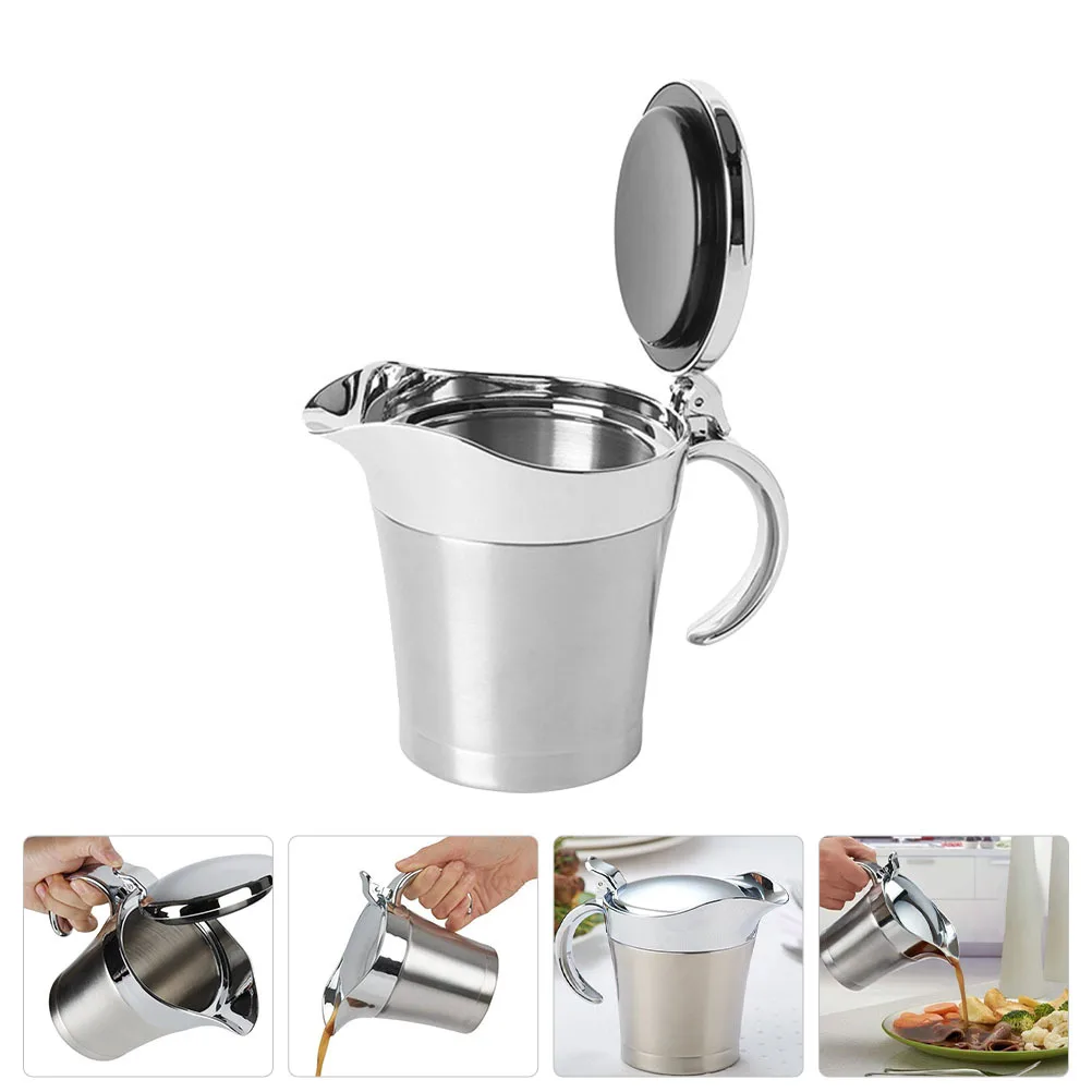 

1Pcs Double Layered Sauce Pot Stainless Steel Thermal Insulation Dispenser for Ketchup Soy Sauce Vinegar Gravy Cooking Kitchen