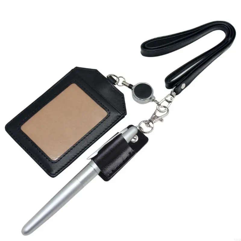 Y5LB Retro Leather Pen Holder Titular com chaveiro clipe cinto para presente negócios