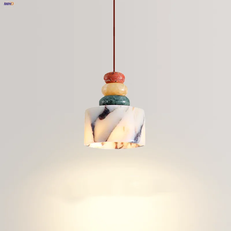

IWHD Bulgari Luxury Stone LED Pendant Light Fixture Bedroom Aisle Hallway Colored Marble Home Decor Wabi Sabi Hang Lamp Lamparas